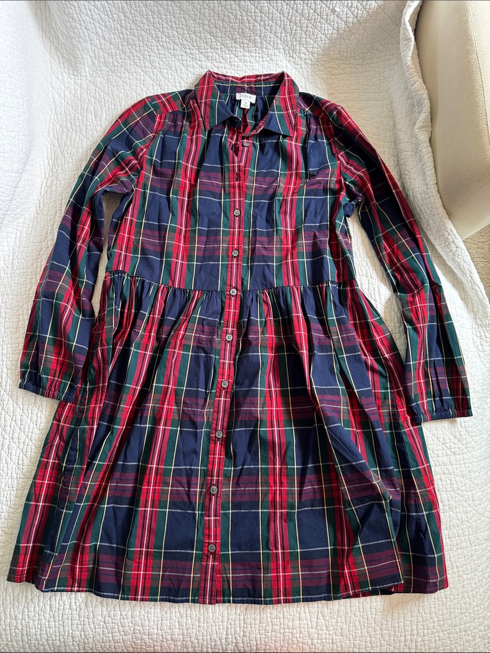J Crew Factory women’s Navy & Red Plaid Button-Front Dress
